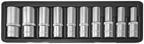 Steckschlüsseleinsätze, 1/2", 10-24 mm, tief, 10-teilig